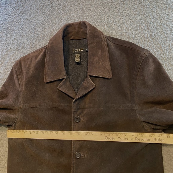 Vintage J.CREW Suede Leather Jacket Mens Small Wool Quilted Lined Overcoat Barn - Picture 10 of 13